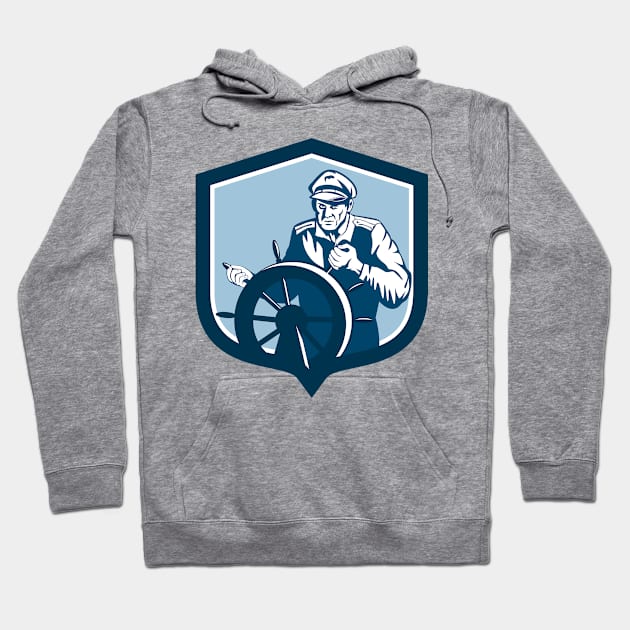 Fisherman Sea Captain Shield Retro Hoodie by patrimonio